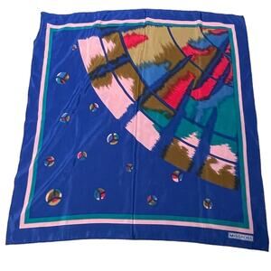 Vintage Missrose Abstract Scarf Blue Pink Green Brown